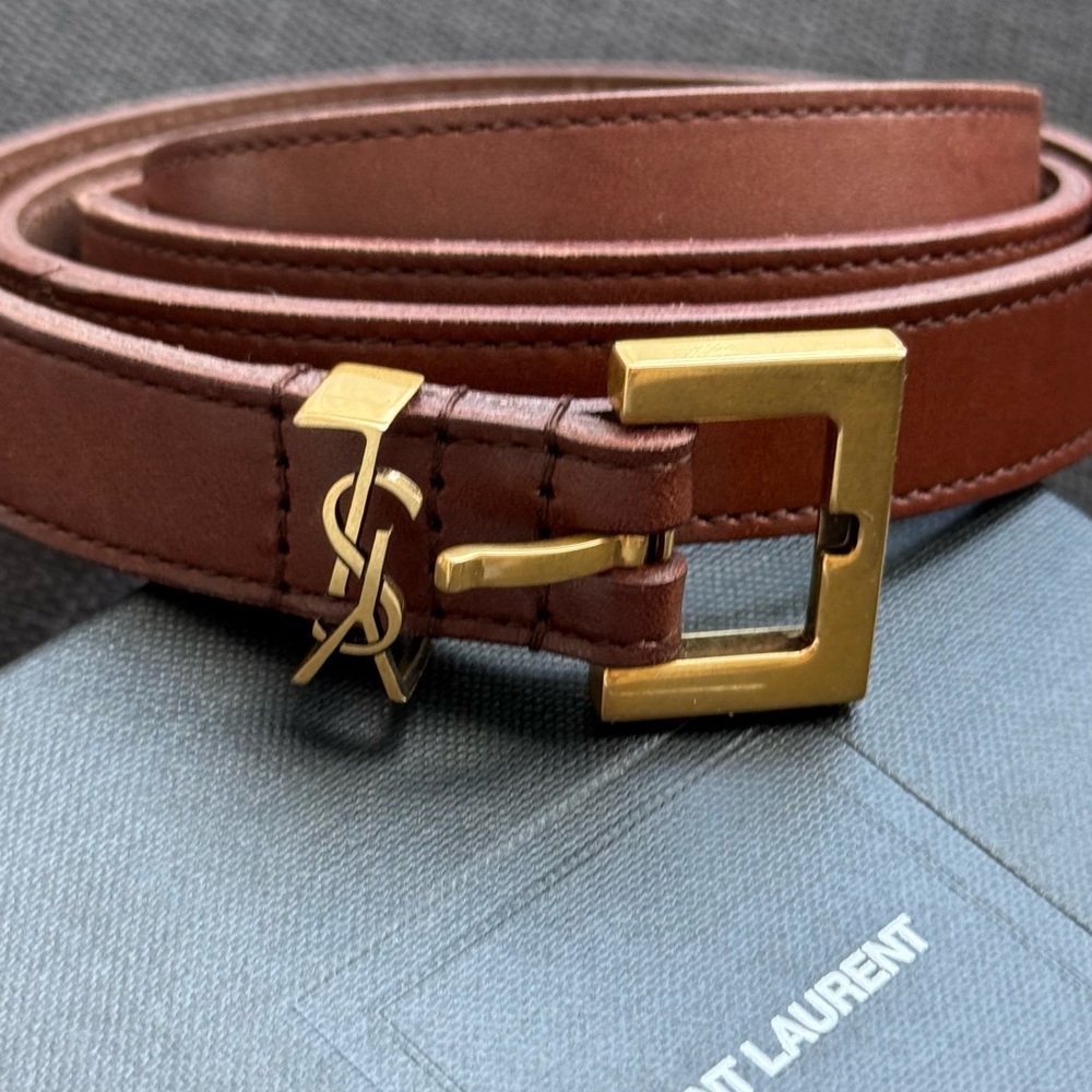 Saint Laurent Brown and Gold Leather belt